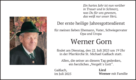 Traueranzeige von Werner Gorn von merkurtz