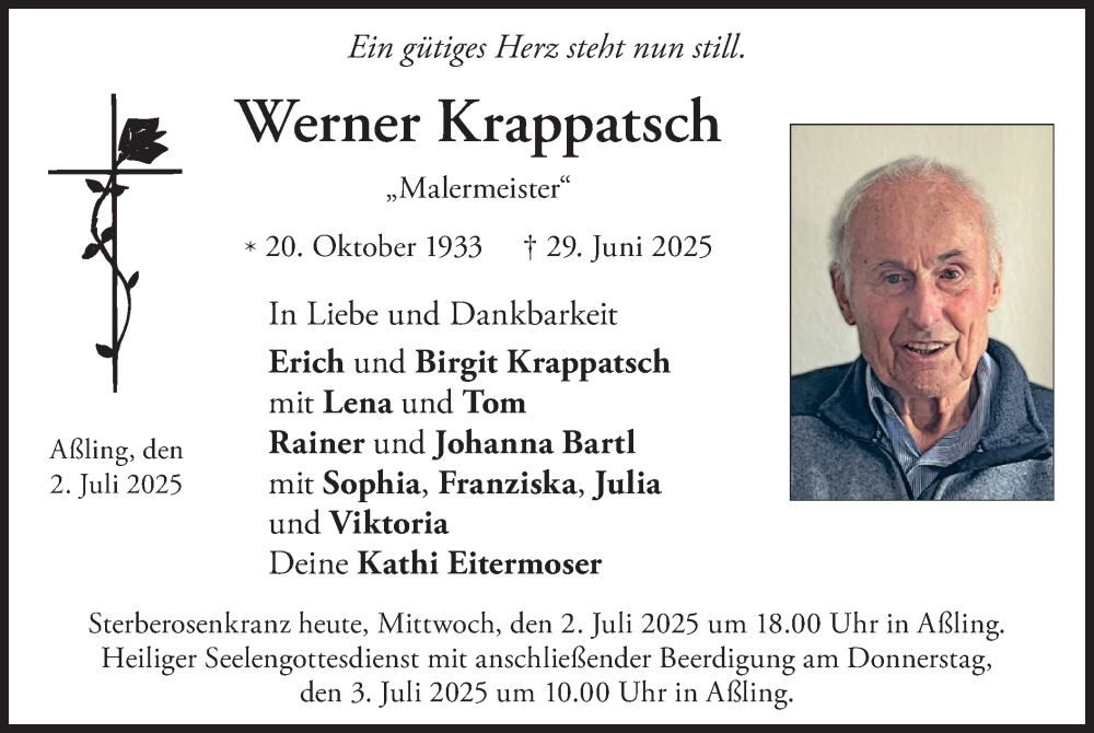  Traueranzeige für Werner Krappatsch vom 02.07.2025 aus merkurtz
