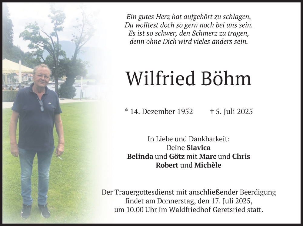  Traueranzeige für Wilfried Böhm vom 12.07.2025 aus merkurtz