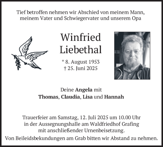 Traueranzeige von Winfried Liebethal von merkurtz