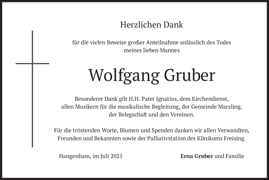 Traueranzeige von Wolfgang Gruber von merkurtz