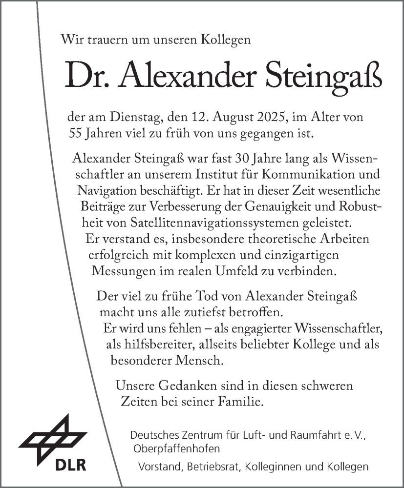  Traueranzeige für Alexander Steingaß vom 30.08.2025 aus merkurtz