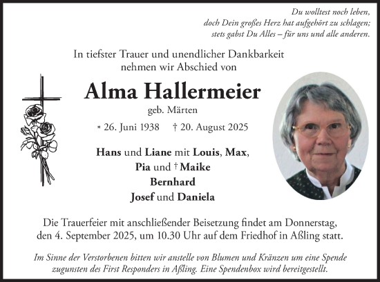 Traueranzeige von Alma Hallermeier von merkurtz