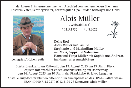 Traueranzeige von Alois Müller von merkurtz