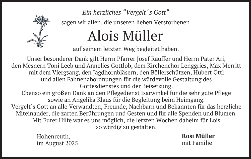  Traueranzeige für Alois Müller vom 23.08.2025 aus merkurtz