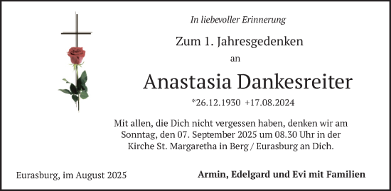 Traueranzeige von Anastasia Dankesreiter von merkurtz