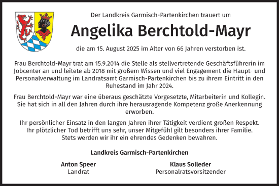 Traueranzeige von Angelika Berchtold-Mayr von merkurtz