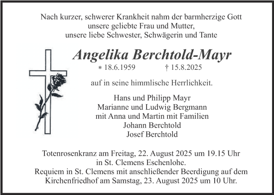 Traueranzeige von Angelika Berchtold-Mayr von merkurtz