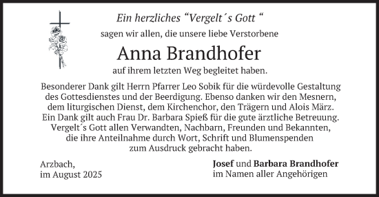 Traueranzeige von Anna Brandhofer von merkurtz