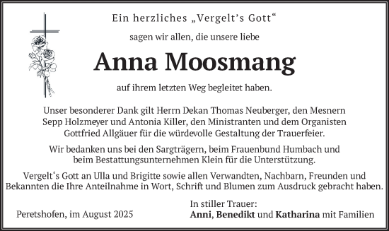 Traueranzeige von Anna Moosmag von merkurtz