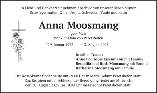 Traueranzeige von Anna Moosmang von merkurtz