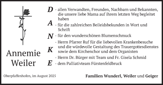 Traueranzeige von Annemie Weiler von merkurtz