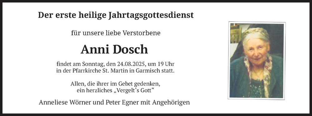  Traueranzeige für Anni Dosch vom 21.08.2025 aus merkurtz