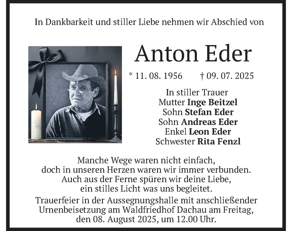  Traueranzeige für Anton Eder vom 05.08.2025 aus merkurtz