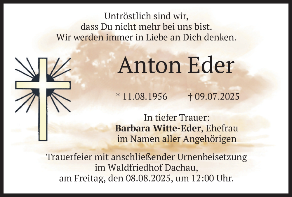  Traueranzeige für Anton Eder vom 02.08.2025 aus merkurtz