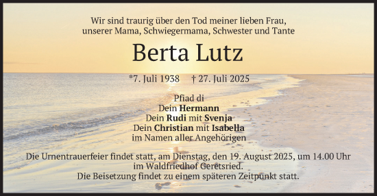 Traueranzeige von Berta Lutz von merkurtz