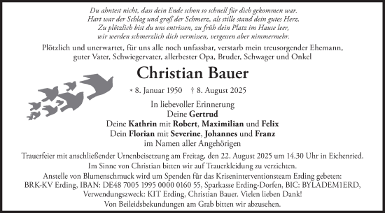 Traueranzeige von Christian Bauer von merkurtz