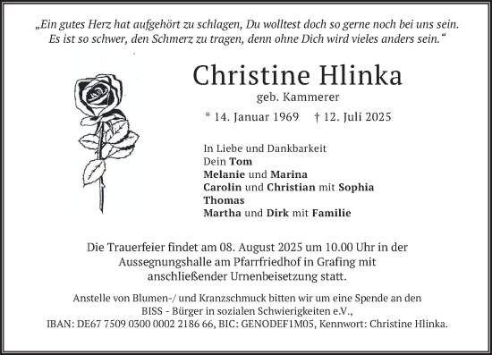 Traueranzeige von Christine Hlinka von merkurtz