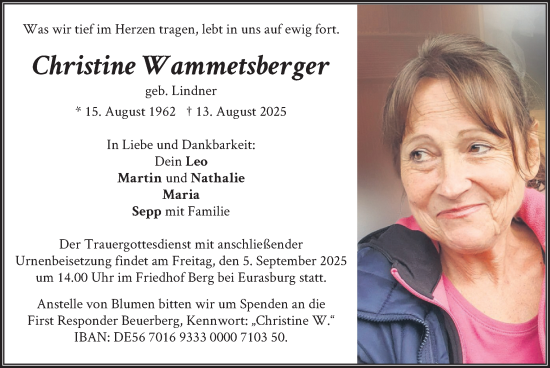 Traueranzeige von Christine Wammetsberger von merkurtz