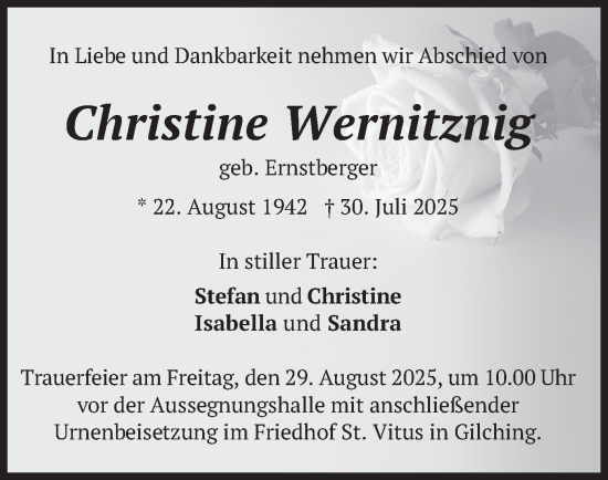 Traueranzeige von Christine Wernitznig von merkurtz