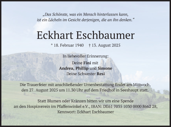 Traueranzeige von Eckhart Eschbaumer von merkurtz