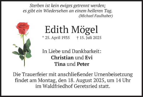 Traueranzeige von Edith Mögel von merkurtz