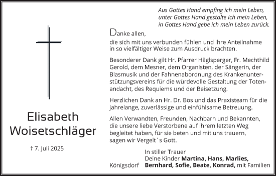 Traueranzeige von Elisabeth Woisetschläger von merkurtz
