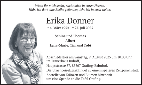 Traueranzeige von Erika Donner von merkurtz