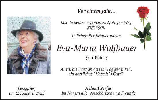 Traueranzeige von Eva-Maria Wolfbauer von merkurtz