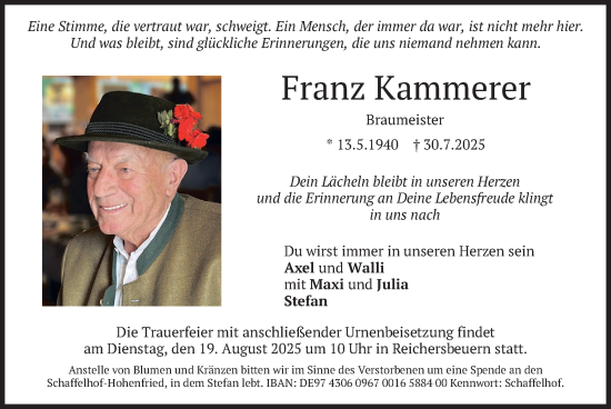 Traueranzeige von Franz Kammerer von merkurtz