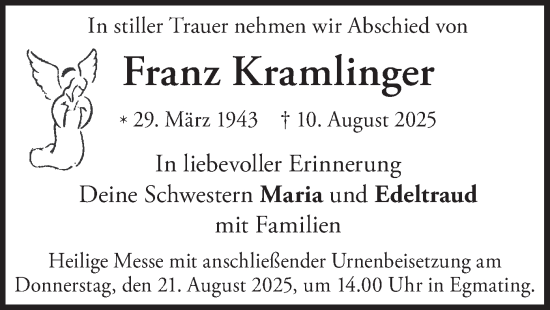 Traueranzeige von Franz Kramlinger von merkurtz