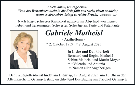 Traueranzeige von Gabriele Matheisl von merkurtz