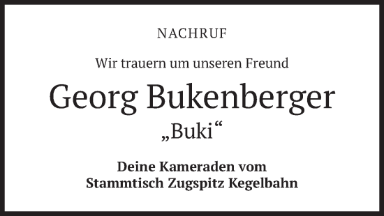 Traueranzeige von Georg Bukenberger von merkurtz