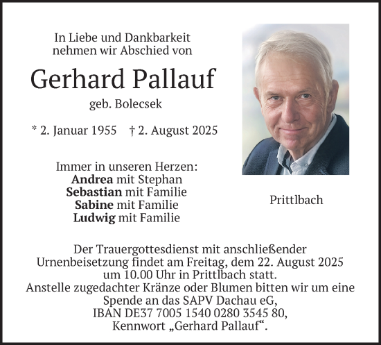 Traueranzeige von Gerhard Pallauf von merkurtz