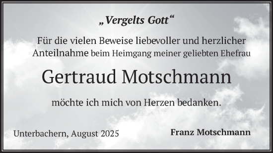 Traueranzeige von Gertraud Motschmann von merkurtz