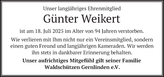 Traueranzeige von Günter Weikert von merkurtz