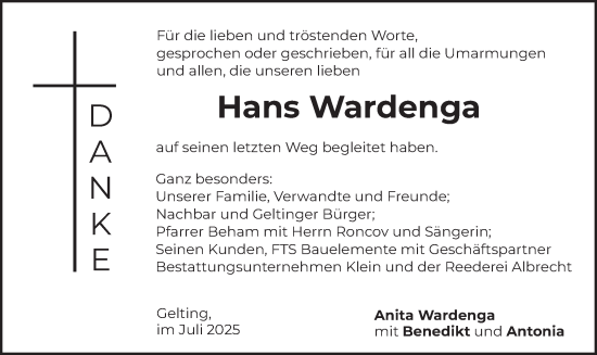 Traueranzeige von Hans Wardenga von merkurtz