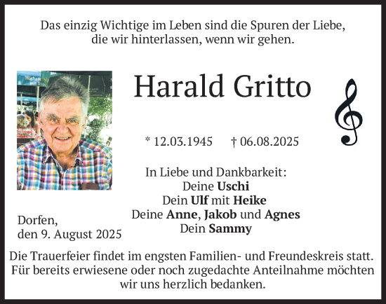 Traueranzeige von Harald Gritto von merkurtz