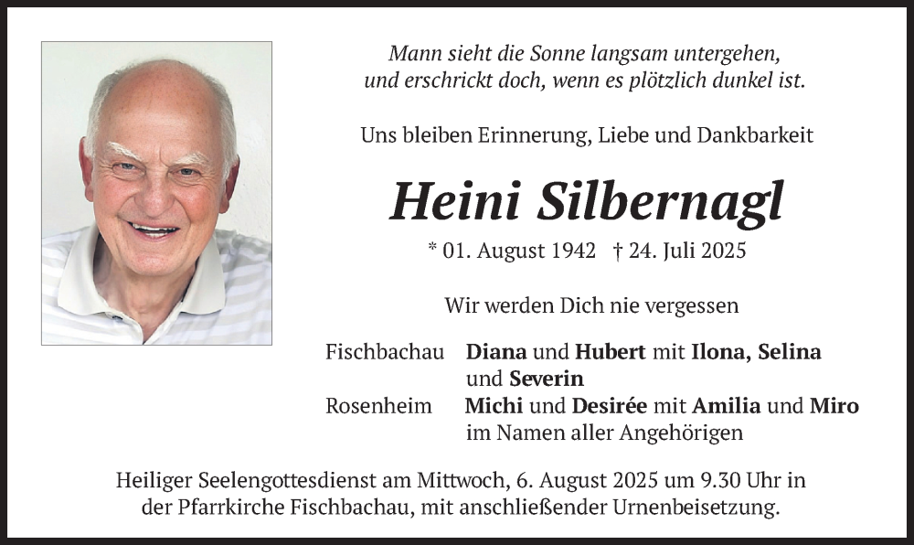  Traueranzeige für Heini Silbernagl vom 02.08.2025 aus merkurtz