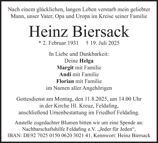 Traueranzeige von Heinz Biersack von merkurtz