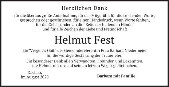 Traueranzeige von Helmut Fest von merkurtz