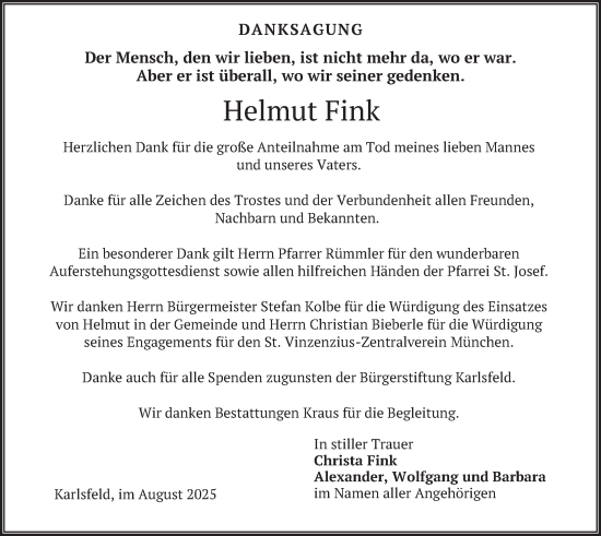 Traueranzeige von Helmut Fink von merkurtz