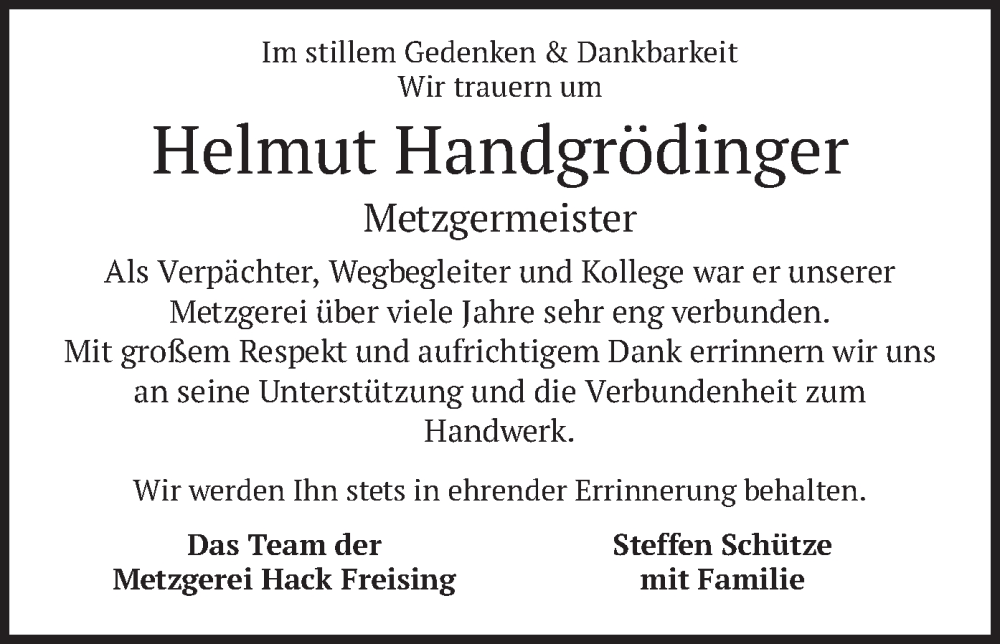  Traueranzeige für Helmut Handgrödinger vom 20.08.2025 aus merkurtz