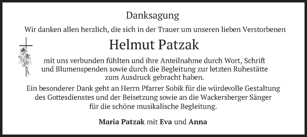  Traueranzeige für Helmut Patzak vom 23.08.2025 aus merkurtz