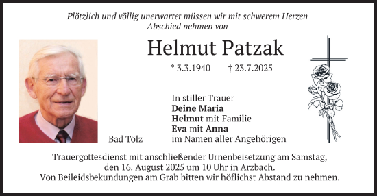 Traueranzeige von Helmut Patzak von merkurtz