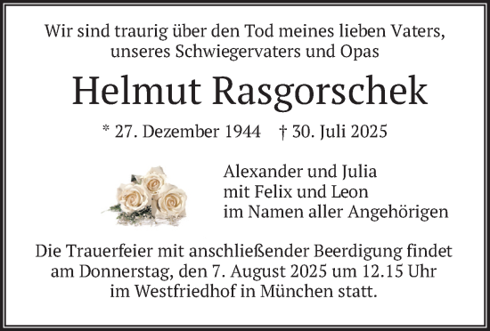 Traueranzeige von Helmut Rasgorschek von merkurtz