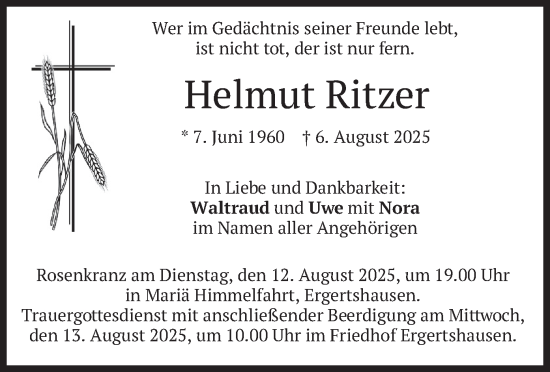 Traueranzeige von Helmut Ritzer von merkurtz