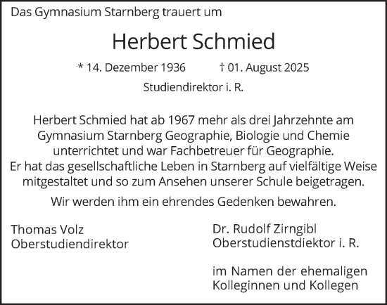 Traueranzeige von Herbert Schmied von merkurtz