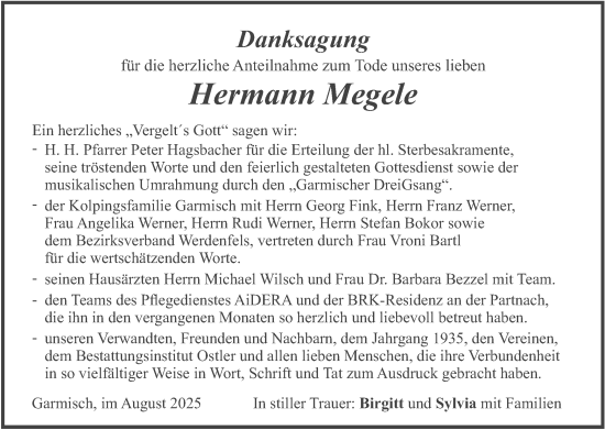 Traueranzeige von Hermann Megele von merkurtz