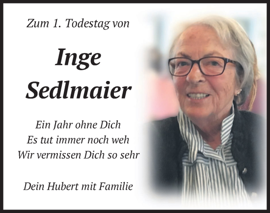 Traueranzeige von Inge Sedlmaier von merkurtz